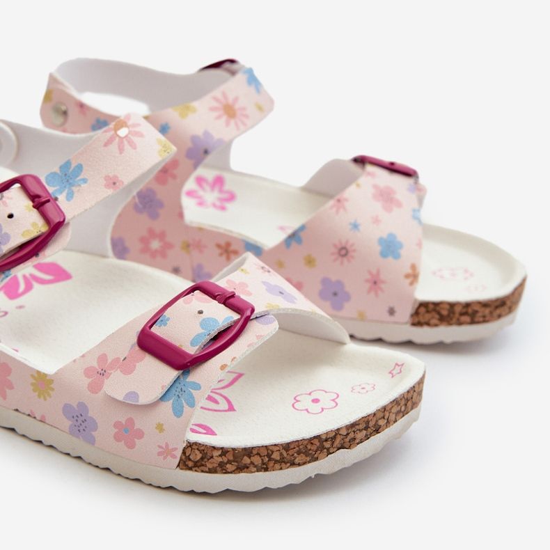 Sandali da bambino con fiori e fibbie, colore rosa Memoria 2