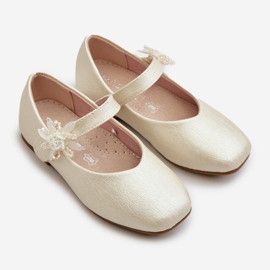 Ballerine da bambino glitterate con chiusura in velcro, Jeylin Beige 2