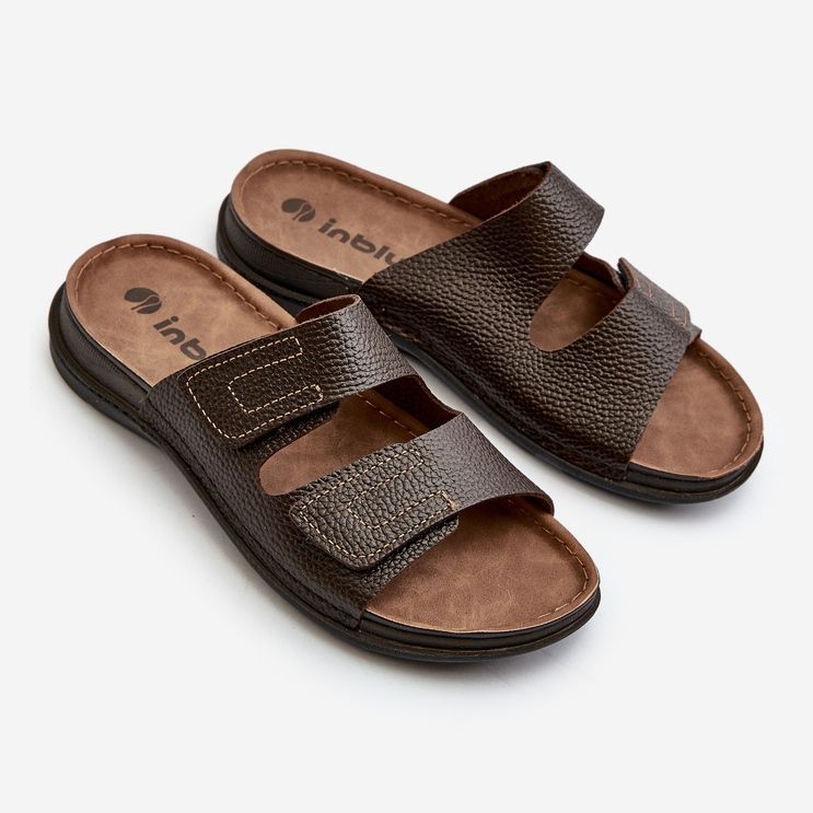 Comode Infradito da Uomo Con Cinturini In Velcro Inblu GV00002I Marrone Scuro 1