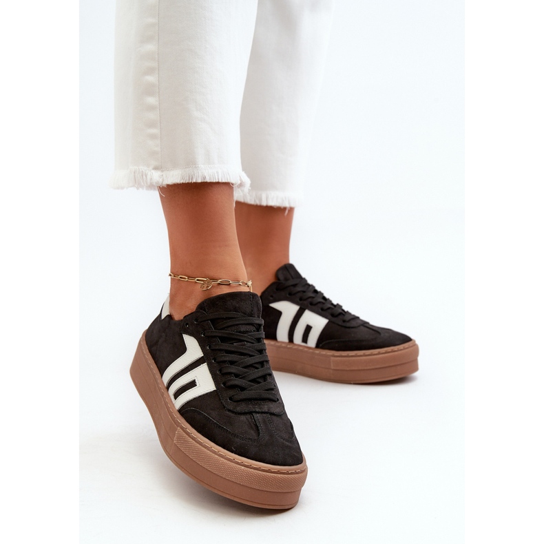 Zazoo N1095S2 Sneakers in pelle da donna su plateau Nero 2
