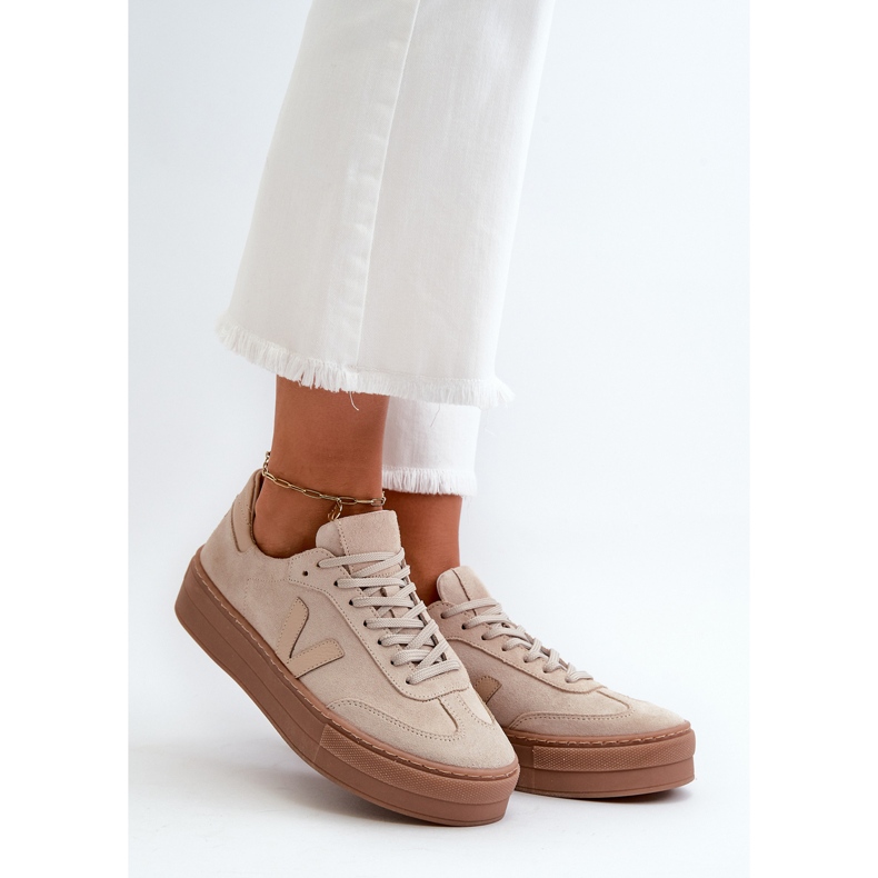 Zazoo N1100S2 Sneakers da Donna in camoscio con plateau, Beige 1