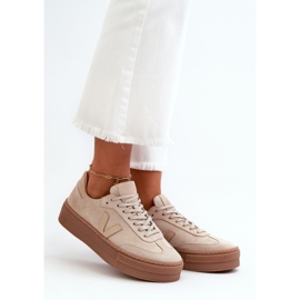 Zazoo N1100S2 Sneakers da Donna in camoscio con plateau, Beige 2