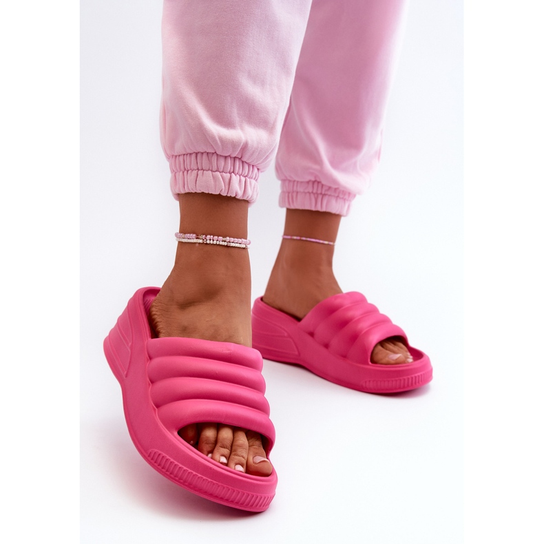 Infradito da donna leggere in schiuma con zeppa e plateau, Tendrea Fucsia rosa 2