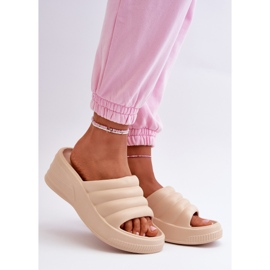 Infradito leggere da donna in schiuma con zeppa e plateau, Tendrea beige 1