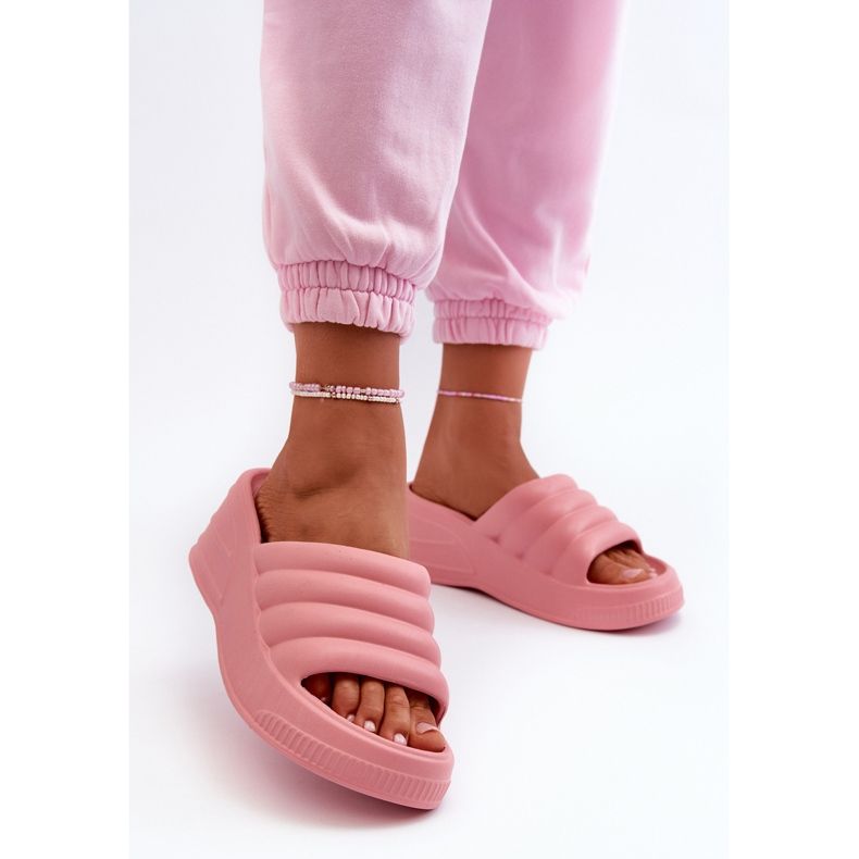 Infradito da donna leggere in schiuma con zeppa e plateau, colore rosa Tendrea 2