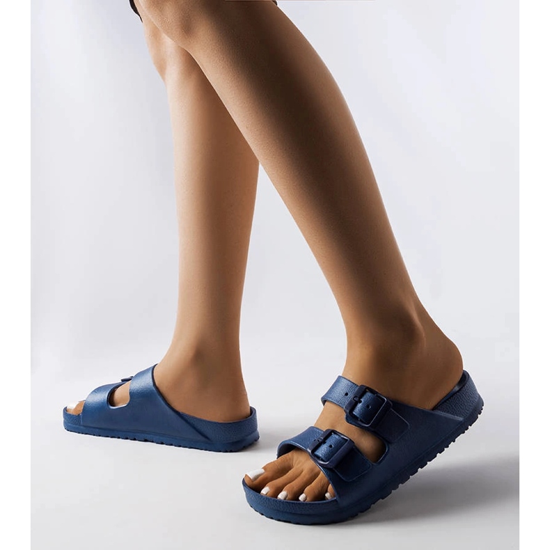Ciabatte in gomma blu navy con fibbie Eugene 1