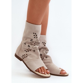 Zazoo 3437 Sandali da donna in pelle scamosciata con cerniera superiore Beige chiaro 1