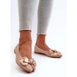 Ballerine Da Donna In Eco Camoscio Con Fiocco E Spilla Beige Satris 2
