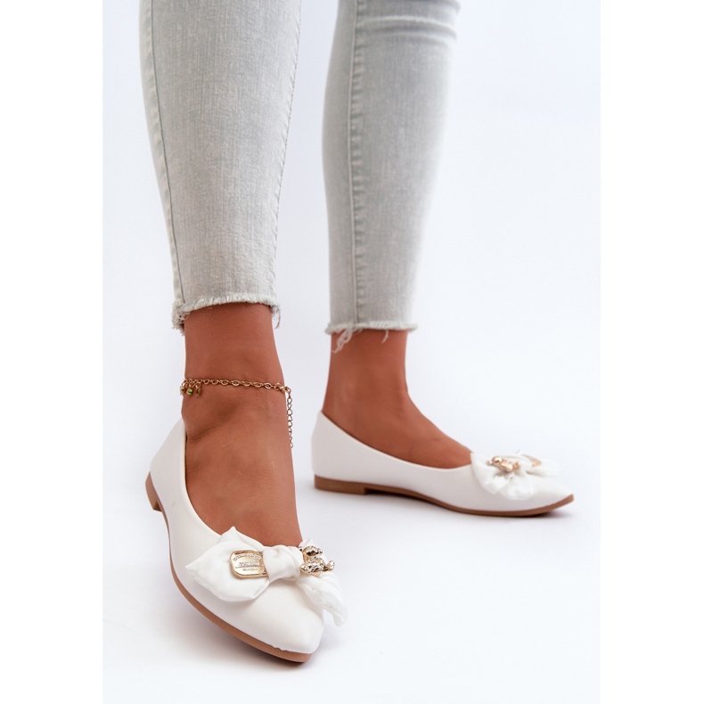Ballerine Da Donna In Eco Pelle Con Fiocco E Spilla, Satris Bianco 2