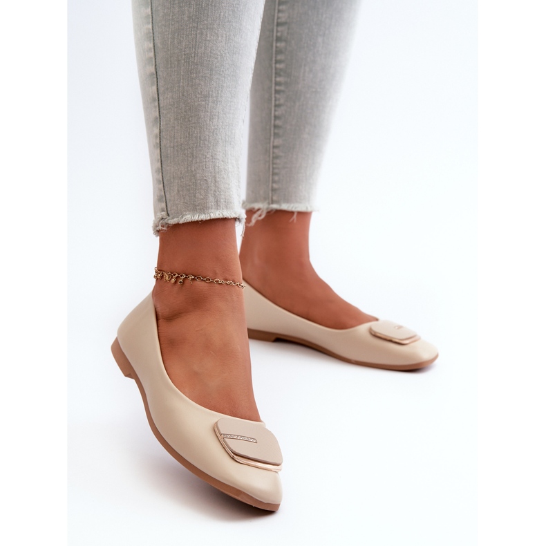 Ballerine Da Donna In Eco Pelle Con Decorazione, Beige Edoslli 2