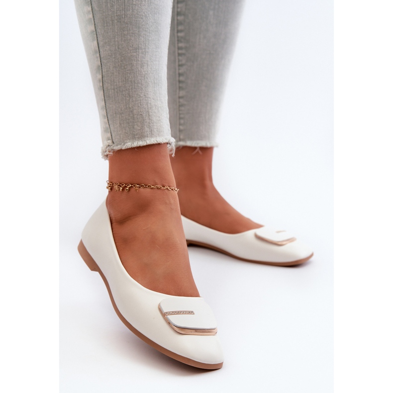 Ballerine Da Donna In Eco Pelle Con Decorazione, Bianco Edoslli 2