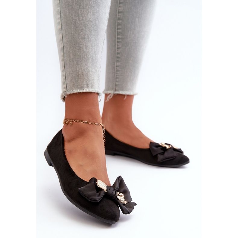 Ballerine Da Donna In Eco Camoscio Con Fiocco E Spilla Nera Satris nero 2