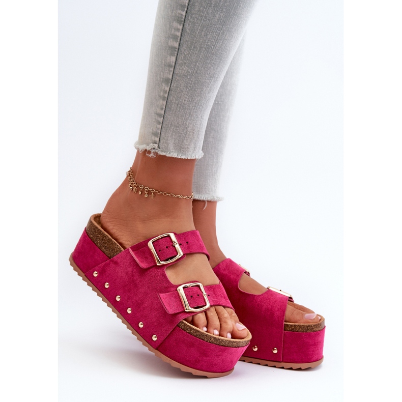 Infradito da donna su piattaforma massiccia con fibbie Fucsia Cremila rosa 1