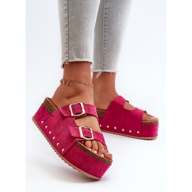 Infradito da donna su piattaforma massiccia con fibbie Fucsia Cremila rosa 2