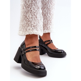 Décolleté in vernice nera con tacchi grossi di Halmina nero 2