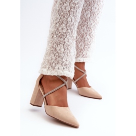 Décolleté con tacco alto in ecopelle scamosciata e zirconi Lagra beige 2