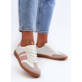 Sneakers Basse da Donna in Eco Pelle Bianca e Rosa Relialia 2