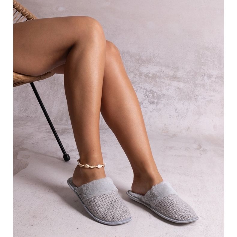 Pantofole grigie decorate con filo Sira grigio 1