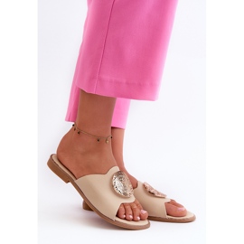 Infradito da donna con tacco piatto e decorazione Rivashea beige 1