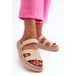 Infradito da donna in ecopelle con velcro, silaka beige chiaro 2