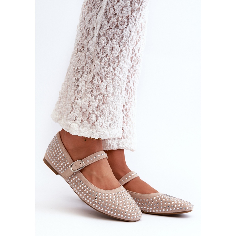 Ballerine in eco camoscio decorate con strass beige Tinara 2