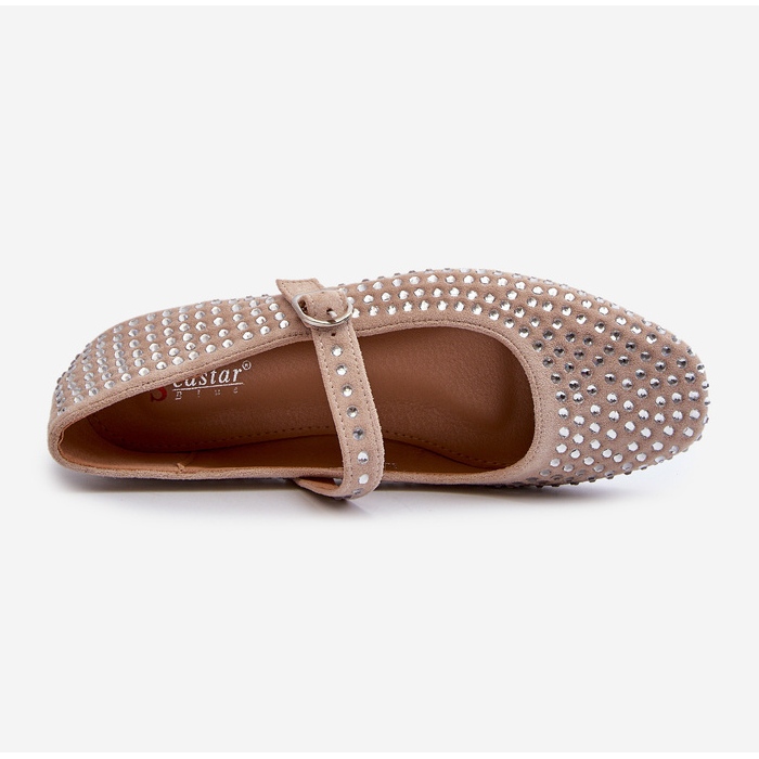 Ballerine in eco camoscio decorate con strass beige Tinara 1