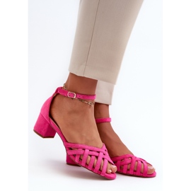Sandali Da Donna In Eco Camoscio Con Tacco Basso Fucsia Monsha rosa 1