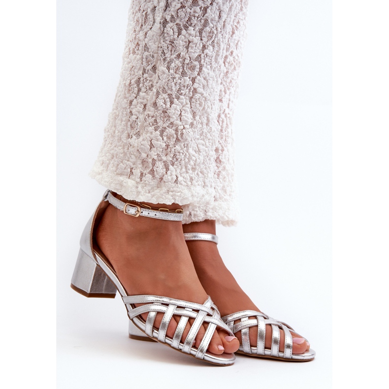Sandali da Donna in Eco Pelle con Tacco Basso Monsha Argento 1