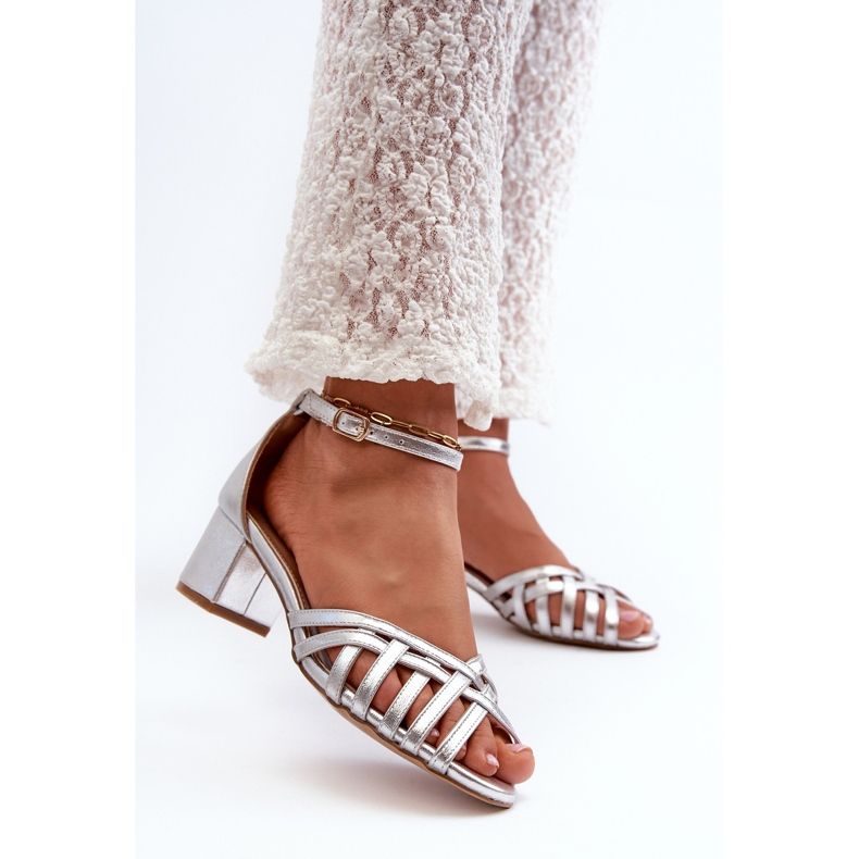 Sandali da Donna in Eco Pelle con Tacco Basso Monsha Argento 2