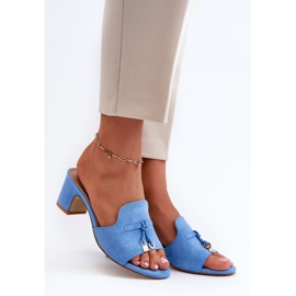 Infradito da Donna Realizzate in Eco Camoscio con Tacco Alto, Colore Blu Yemenna 1