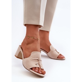 Infradito Jemenna da donna beige con tacco alto in eco camoscio 2