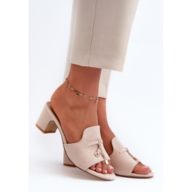 Infradito Jemenna da donna beige con tacco alto in eco camoscio 1
