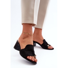 Infradito da donna con tacco alto in eco camoscio, Jemenna colore nero 2