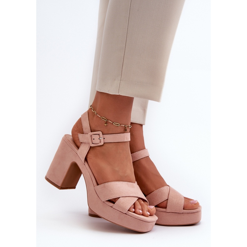 Sandali da Donna Realizzati in Eco Pelle Scamosciata su Tacco e Plateau, Colore Rosa Sakane 1