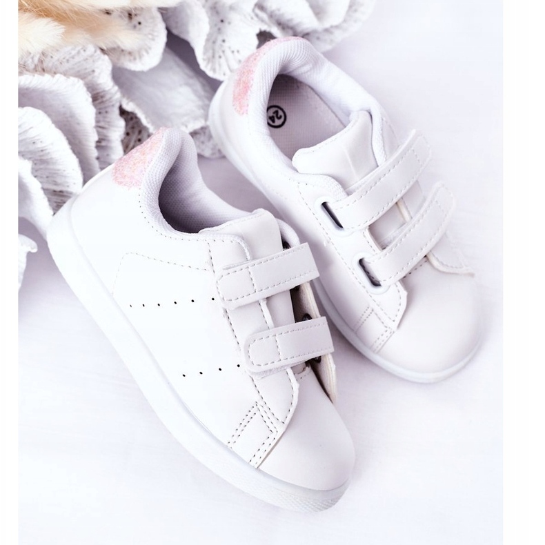 Sneakers per bambini con velcro bianco e rosa 4