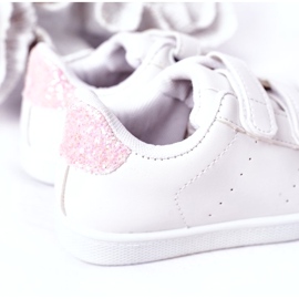 Sneakers per bambini con velcro bianco e rosa 3