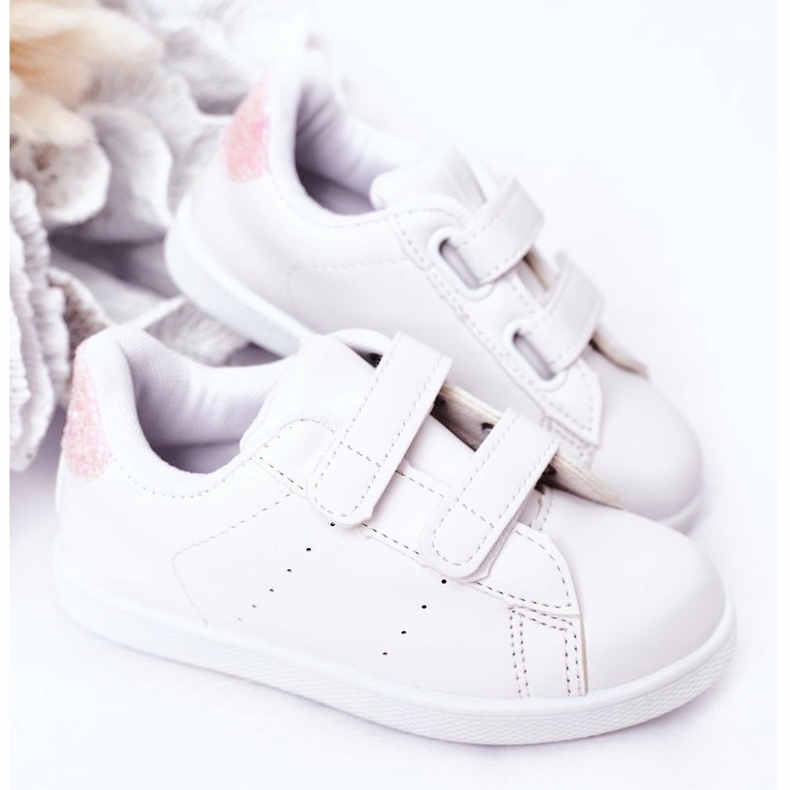 Sneakers per bambini con velcro bianco e rosa bianca 2