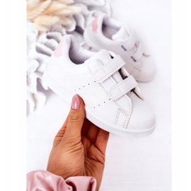 Sneakers per bambini con velcro bianco e rosa bianca 1