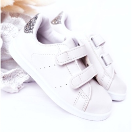Sneakers con velcro per bambini, bianche e argento bianca 4