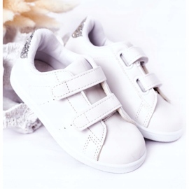 Sneakers con velcro per bambini, bianche e argento bianca 3