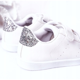 Sneakers con velcro per bambini, bianche e argento bianca 1