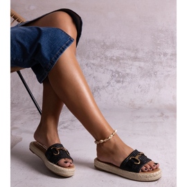 Infradito espadrillas nere con fibbia dorata di Feorie nero 1