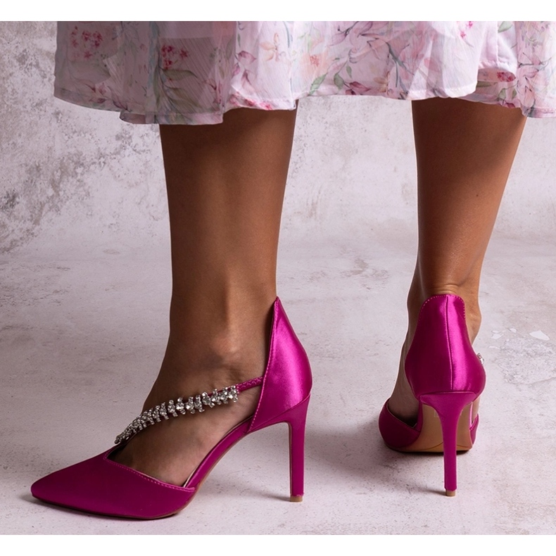 Décolleté Sayida a stiletto con cinturino decorativo in paillettes rosa 1