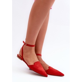 Ballerine stringate in ecopelle scamosciata con punta a punta, Ellesara Rosso 1