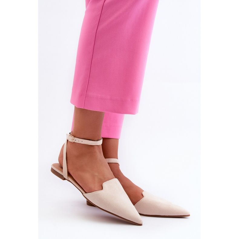 Ballerine stringate in ecopelle scamosciata con punta a punta Ellesara beige chiaro 2