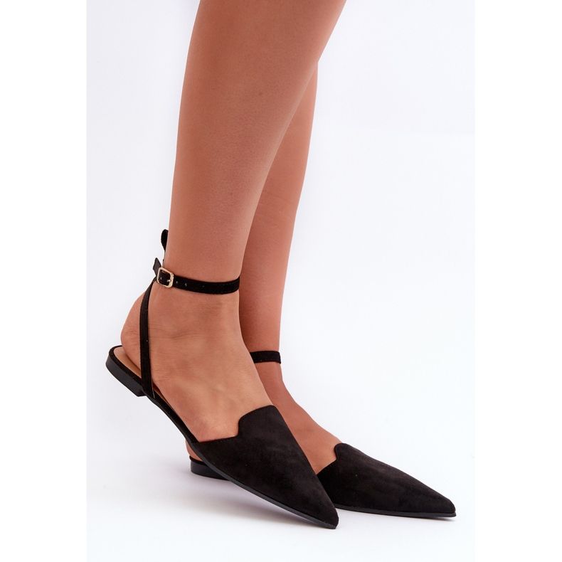 Ballerine stringate in ecopelle scamosciata con punta a punta, Ellesara Nera nero 1