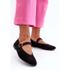 Ballerine Realizzate in Eco Pelle Scamosciata, Allacciate Con Fibbia, Anlofi Nere nero 2