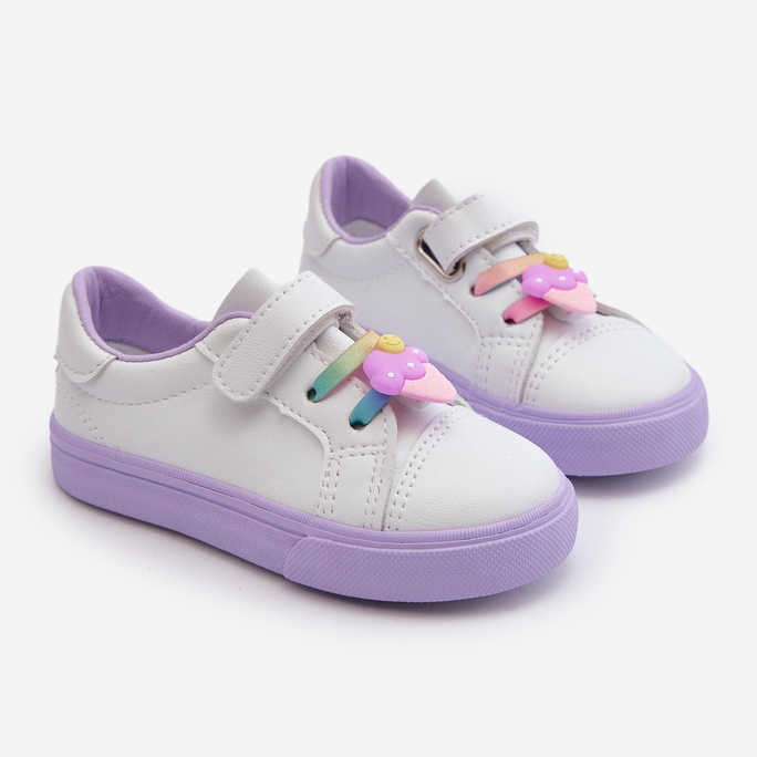 Scarpe da ginnastica per bambini Scarpe da ginnastica con spilla, Pennyn bianche e viola 1