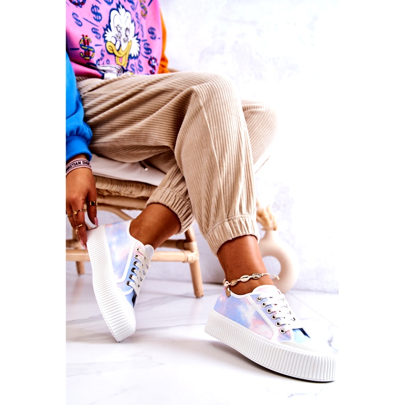 Sneaker da donna bassa sulla piattaforma blu rosa multicolore 3