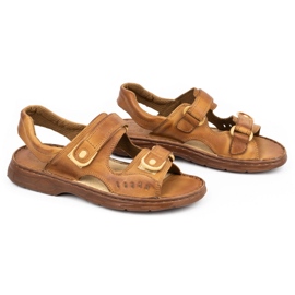 ŁUKPOL Sandali da uomo in pelle con velcro 812 marrone 2